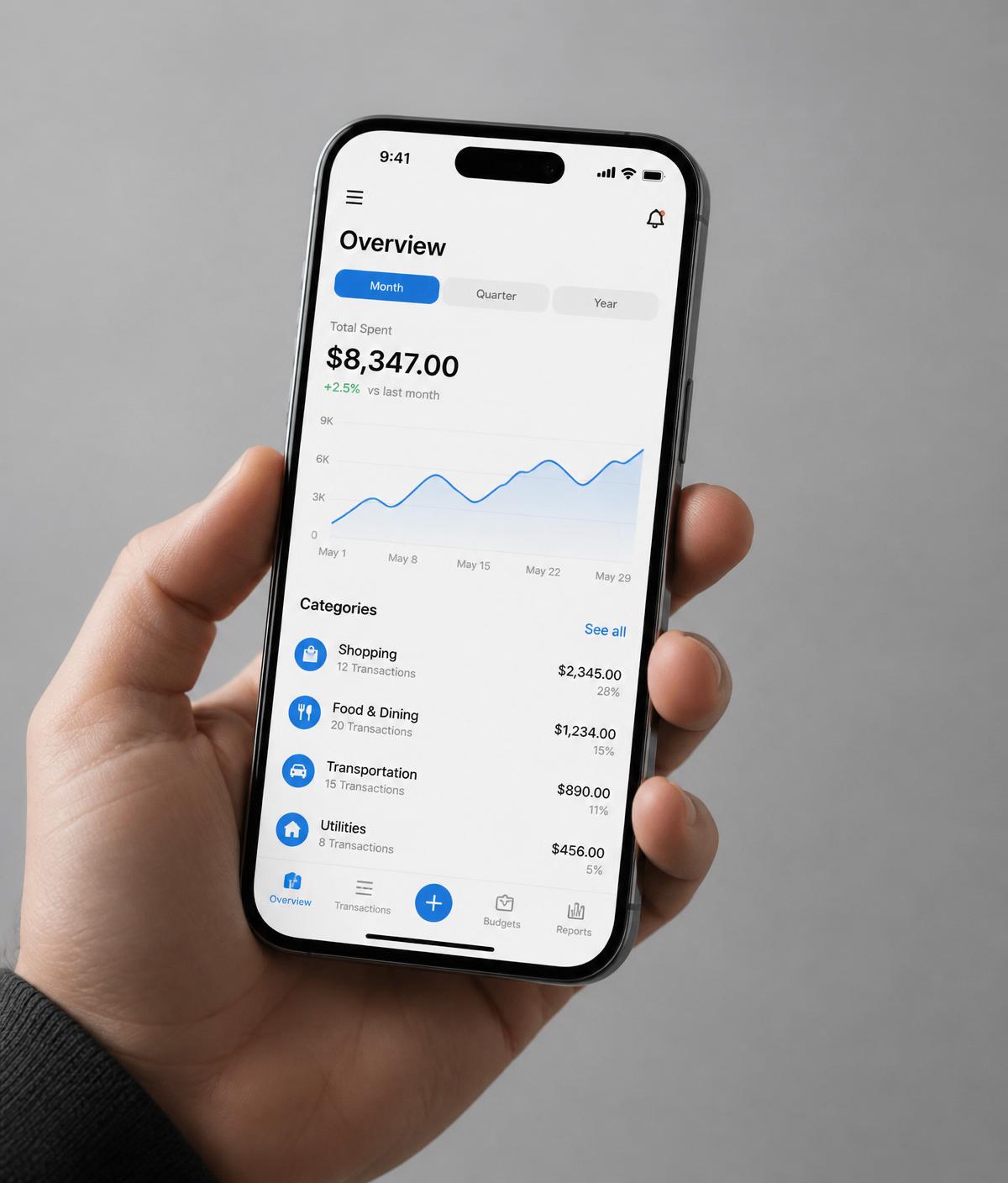 Fintech cost tracking application on a smartphone
